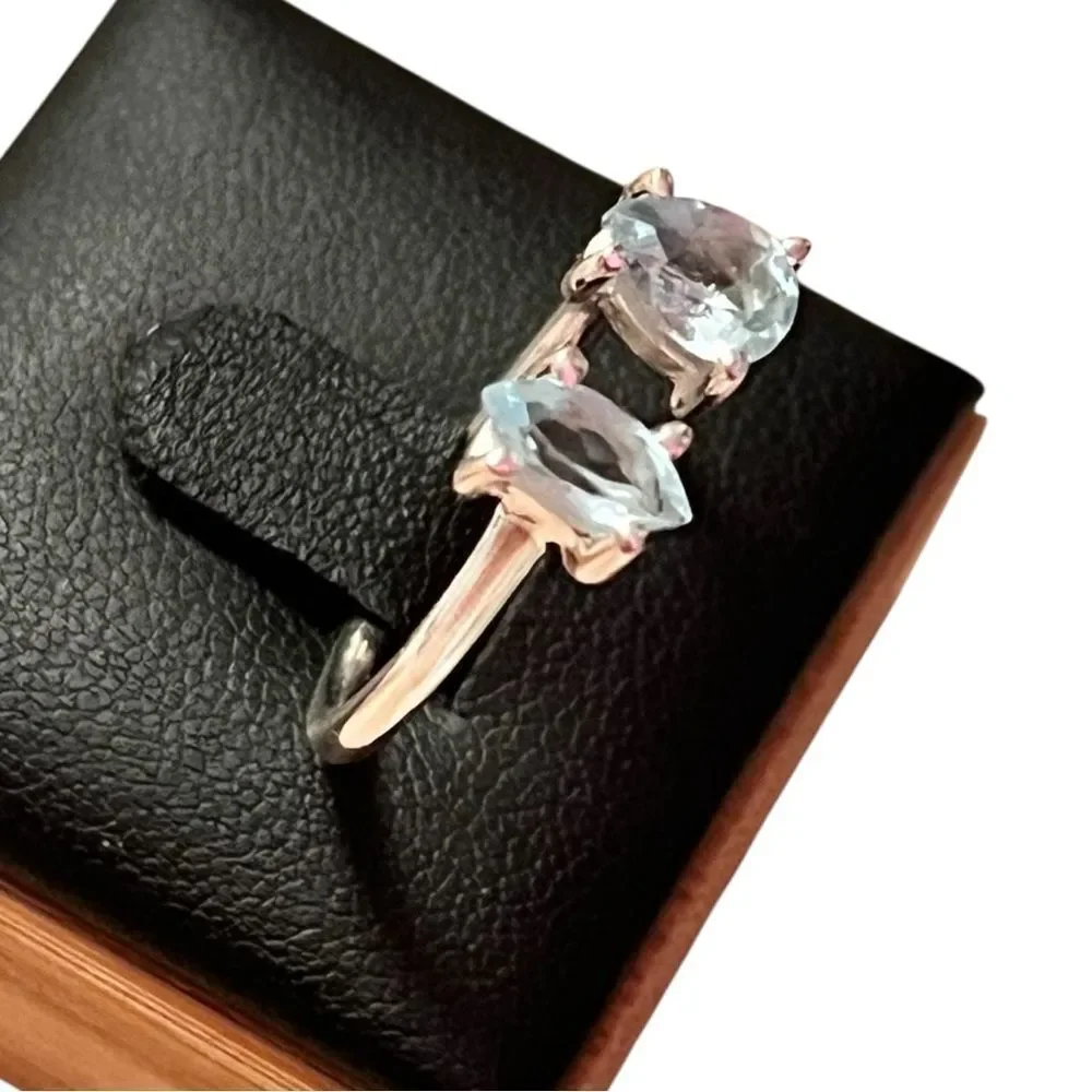 Artisan Sterling Silver Double Blue Topaz Ring Size 9